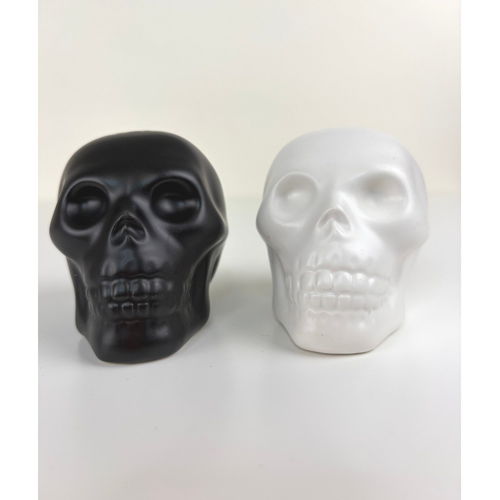 Pacific Trading Skull Salt Pepper Shakers Black White Ceramic Gothic Halloween